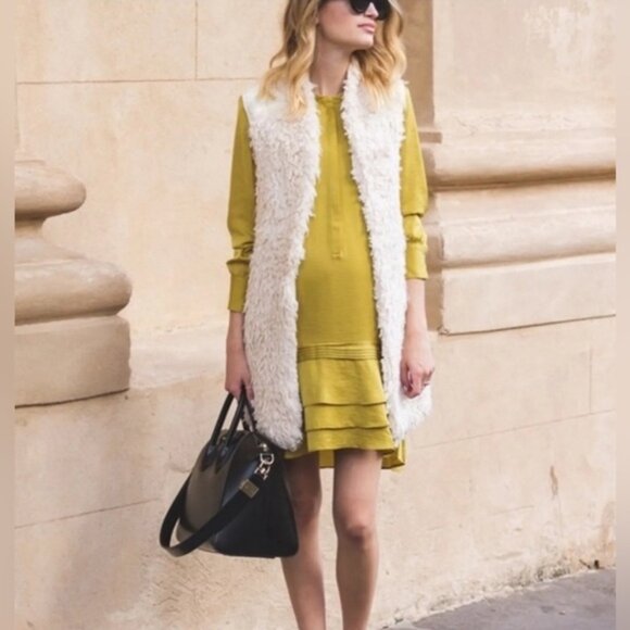 NWT BANANA REPUBLIC Chartreuse Silky Tiered Ruffle Drop Waist Mini Dress Sz 4 - Picture 3 of 16